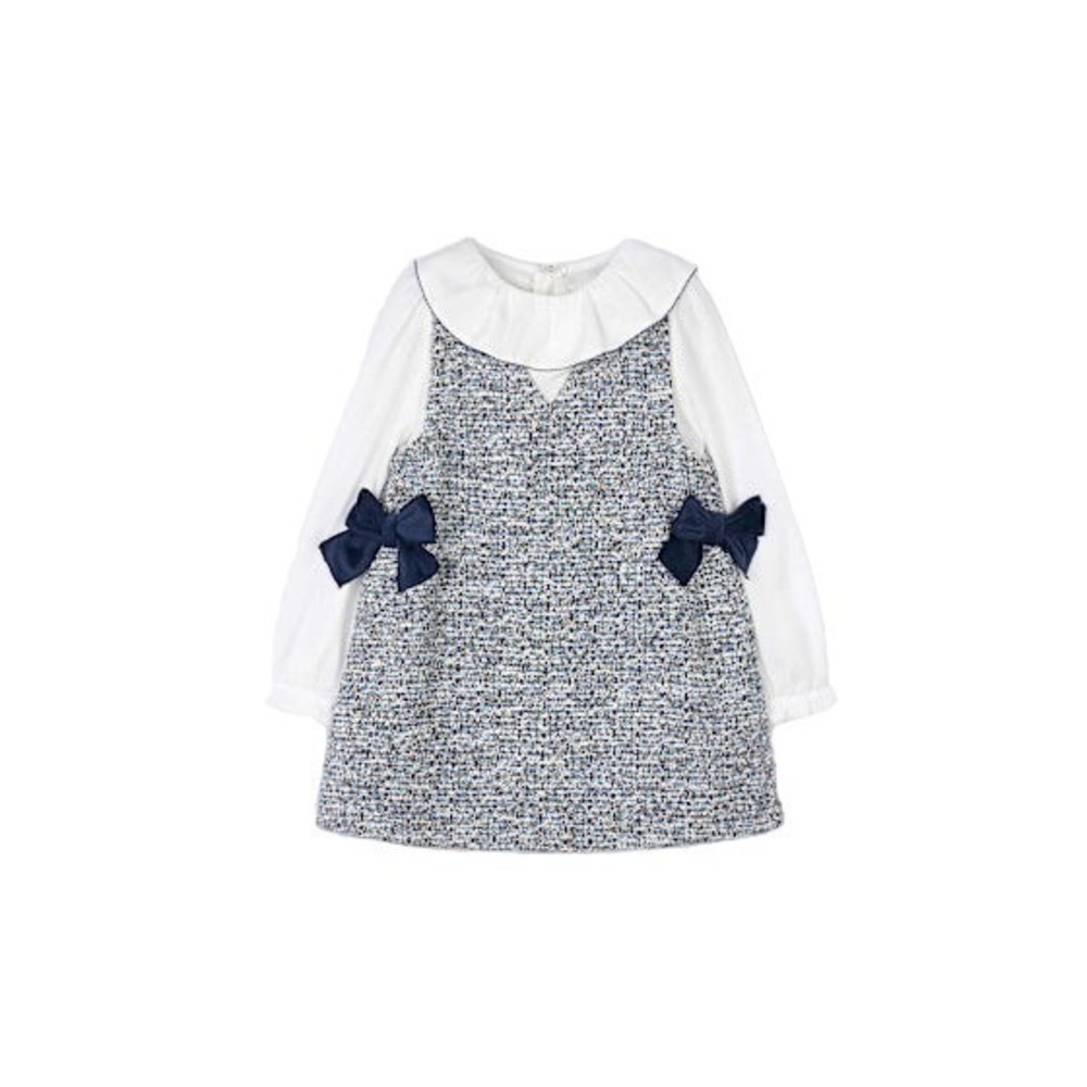 Girls Navy Tweed Mayoral Brand Dress with White Blouse. Size 8.
